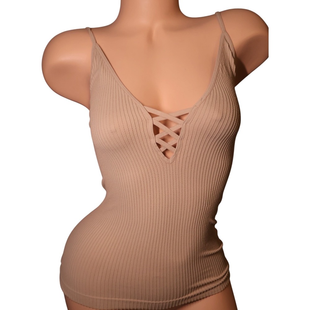 Intimately‎ Free People Nude Ribbed Lace Up Cami Top XS/S Strappy Y2K Sexy